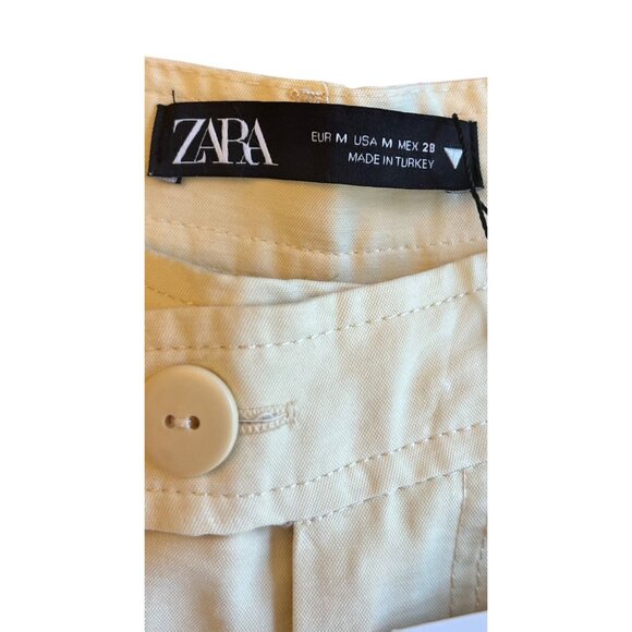 Zara Womens Barrel Leg Cream Cotton-Blend High-Waisted Pants Size Medium - Picture 6 of 10